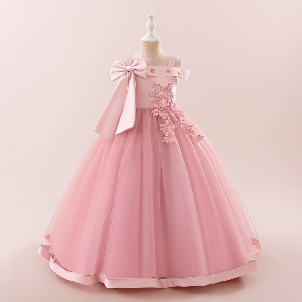 

Big Children s Dress Skirt One-shoulder Sleeveless Dress Beaded Flower Princess Dress Catwalk Costume 120 розовый