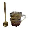 Painted Book Mug with Spoon Creative 3D Stack Book Coffee Cup Retro Novel Style Cup Collection Gifts for Literature Lovers