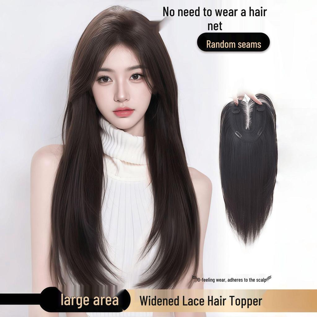 Natural Black Long Straight Hand-Woven Lace Wig Cap - Realistic Invisible Hairpiece for Daily Wear