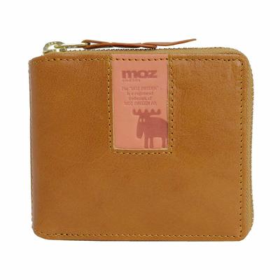 Moz (Moz) Leather Bi-fold Wallet with Round Zipper, Square Design, Men's and Women's, 86091 (Camel)