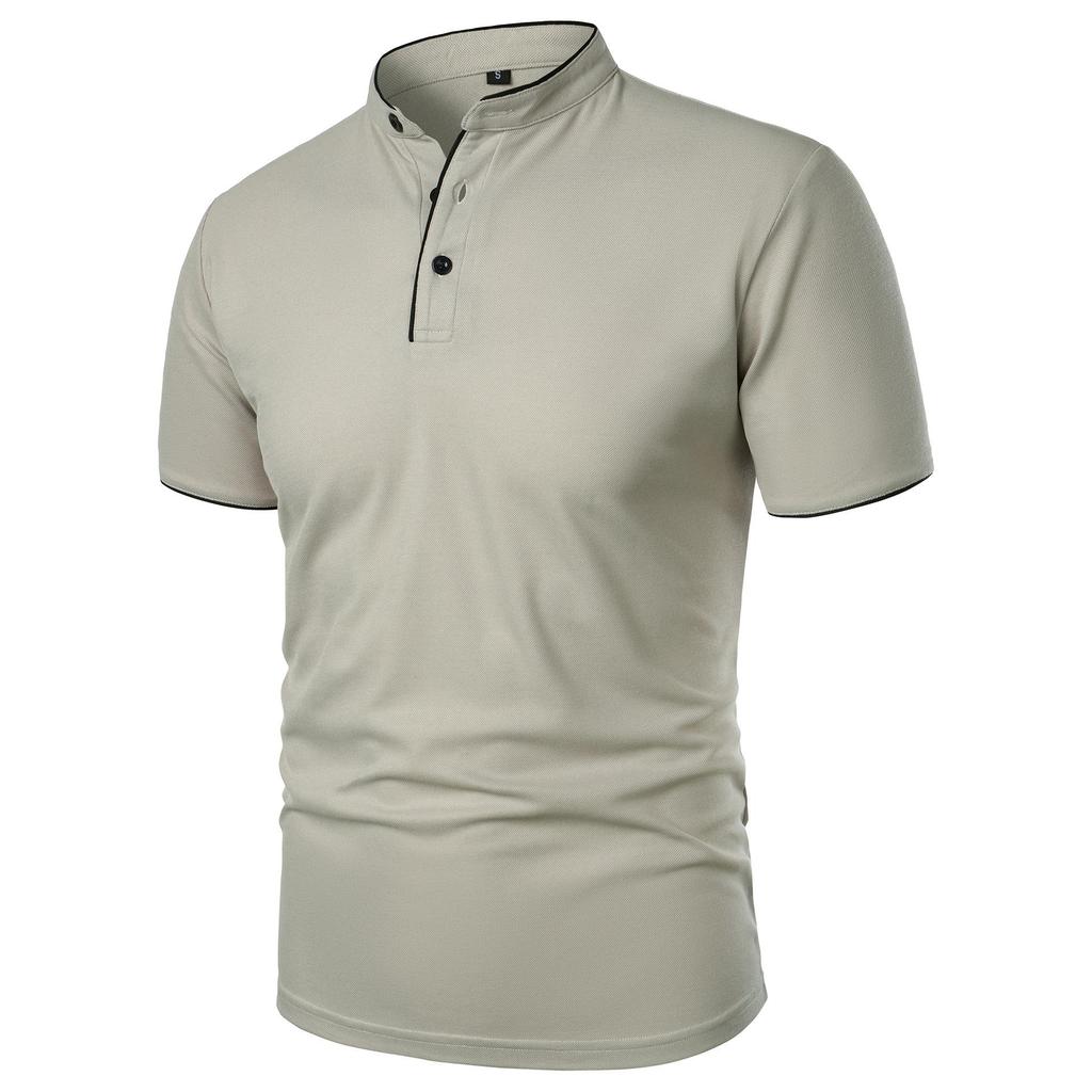 Summer Men's Short Sleeve T Shirts Solid Color Stand Collar Smart Casual Tshirts Men Slim Fit Lightweight Pull On Tees Tops Man