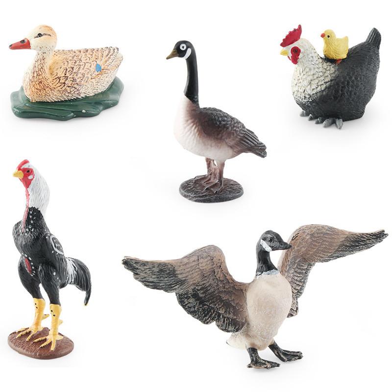Realistic Pvc Farm Animal Model Set Featuring Mother Duck Hen With Chicks And Canada Goose