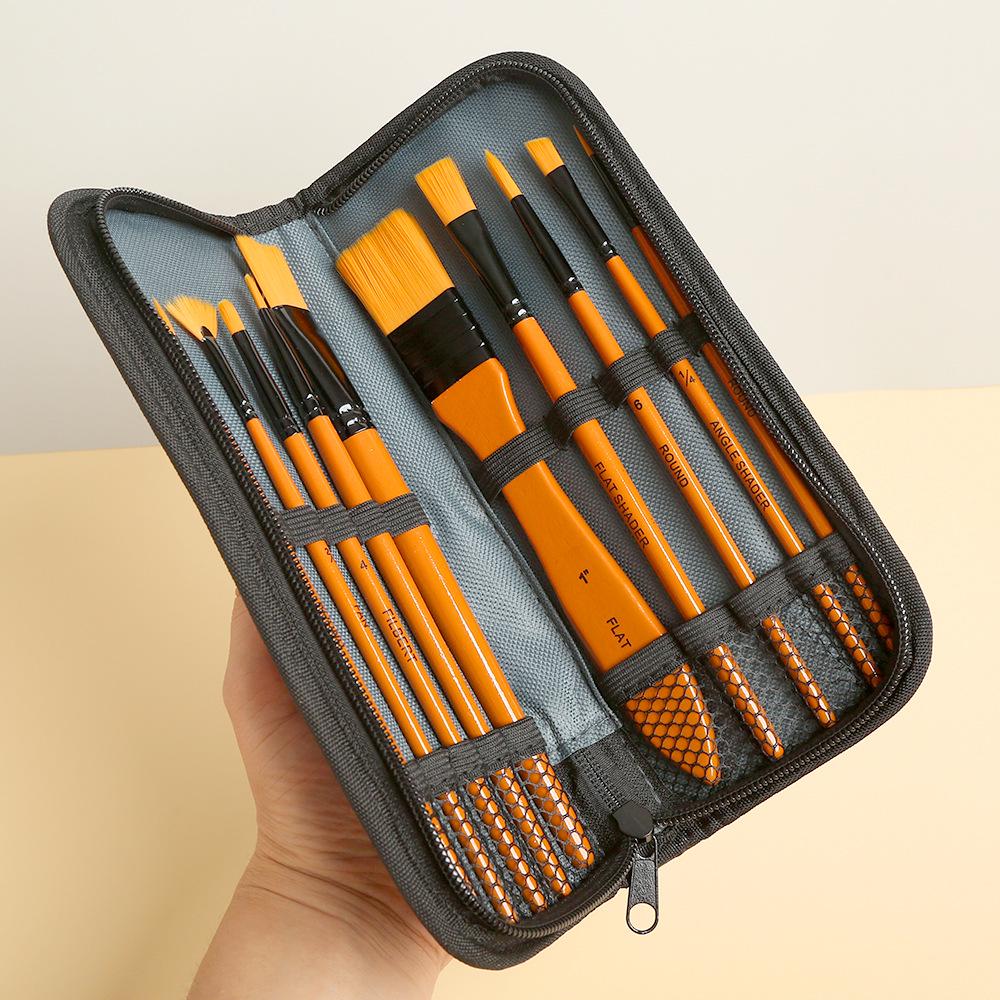 15-Piece Oil Painting Nylon Brush Set with Canvas Bag for Gouache & Watercolor