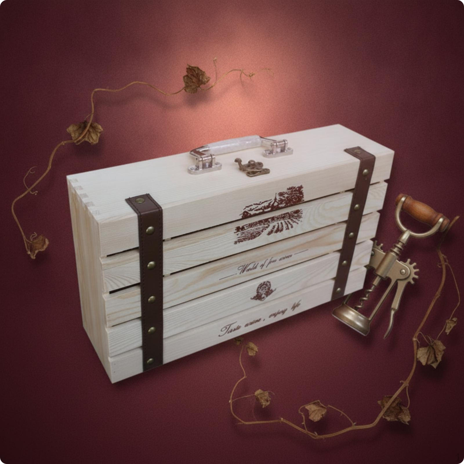 Wines Storage Box Reusable Solid Wood Vino Portable Handle 2bottle Pine C