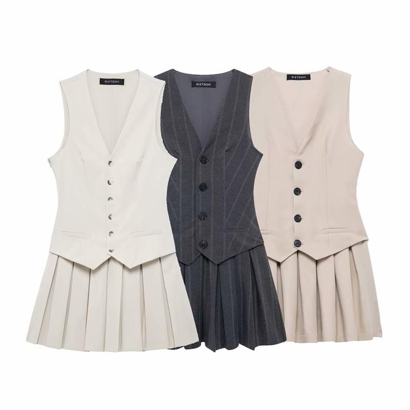 

TAOP&ZA Spring Women s V-Neck Pleated Sleeveless Dress Large