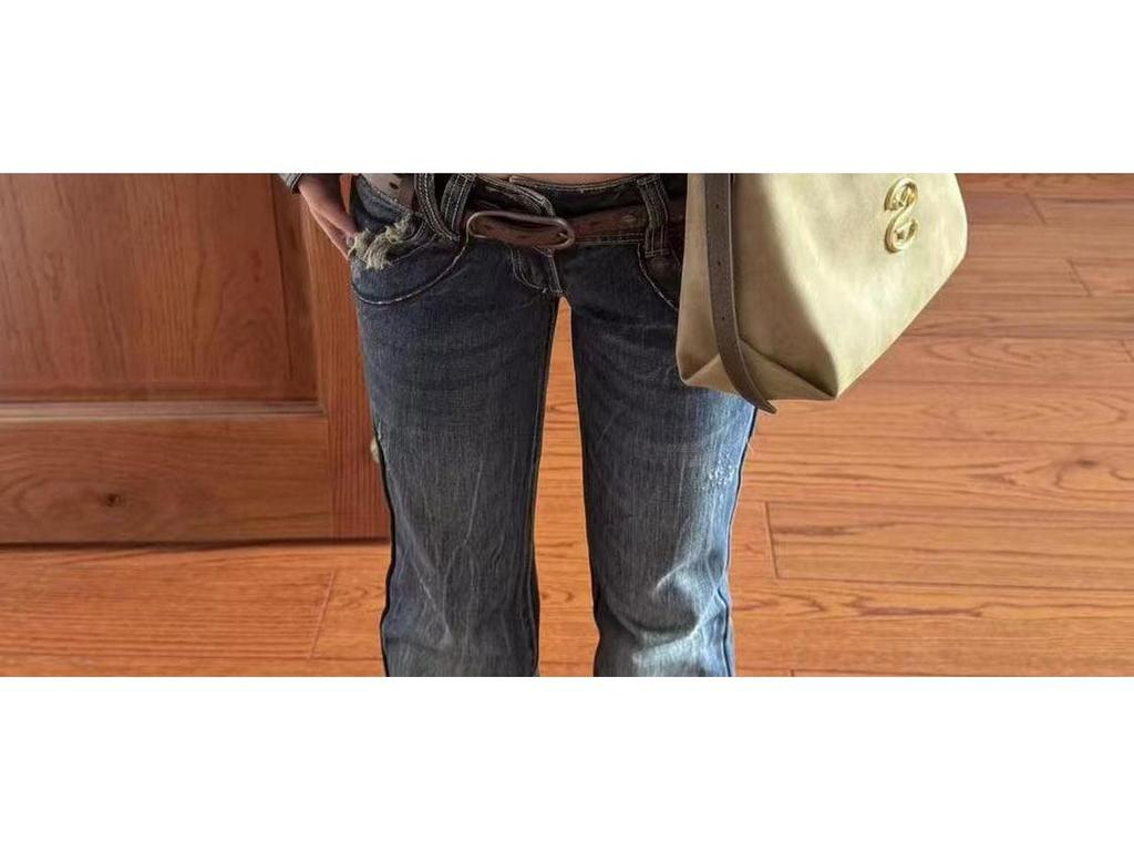 Women's Y2K Low-Rise Micro Flare Distressed Jeans