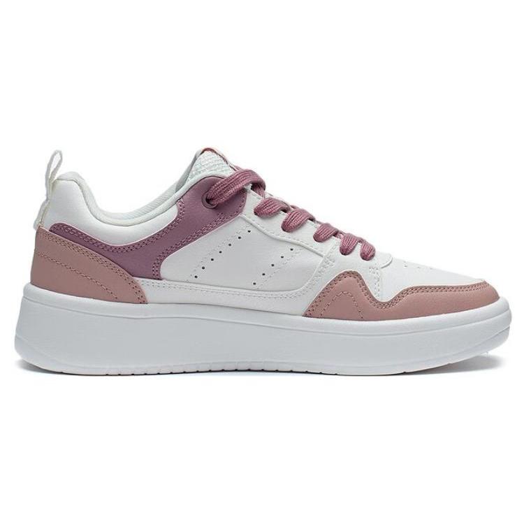Li Ning Line 2.0 Comfortable Slip Resistant Abrasion Resistant Low Top Skateboard Shoes Women's White Rose Pink AGCT338-4