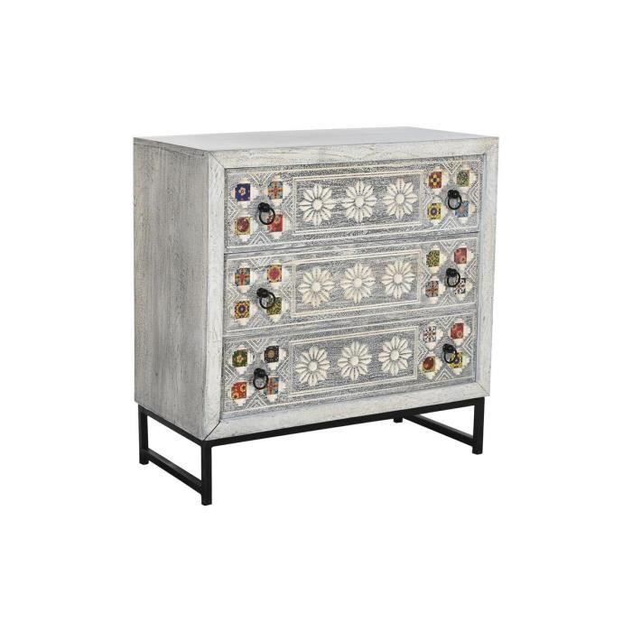 Commode En Céramique Et Bois De Manguier - Blanc - 80 Cm