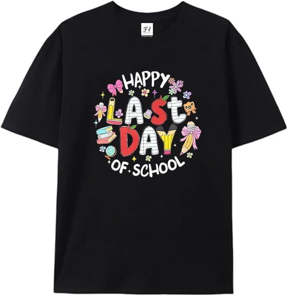 

Happy Last Day of School Teacher Shirt Cute Women Teacher Life Shirts School Graduation Tees Black S разноцветный
