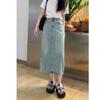 Split Denim Half-body Skirt Women's Summer High Waist Mid-length Denim Skirt A-line Skirt