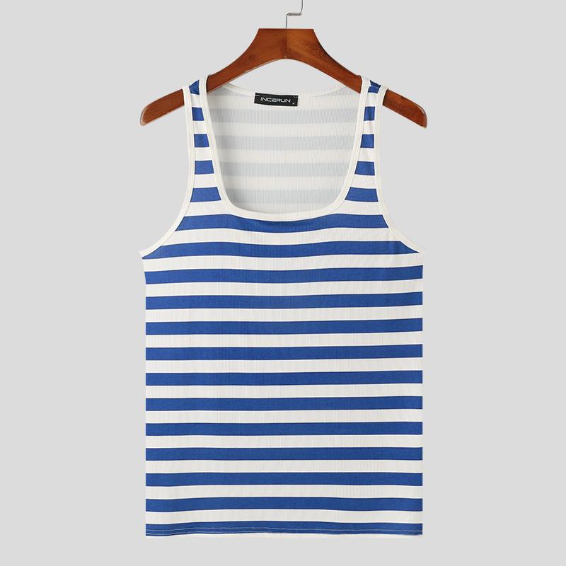 INCERUN Men Sleeveless Striped Vest Casual Sport Tank Tops Undershirts