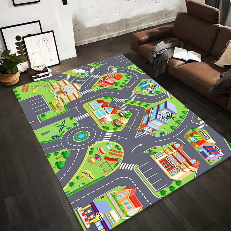 Colorful Cartoon City Map Design Rug Non-slip Rug Suitable for Living Room and Bedroom Sofas.