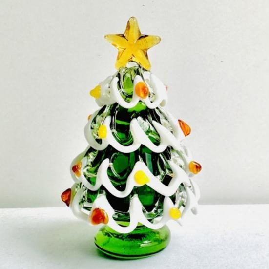 Festive Desktop Ornament Glazed Glass Christmas Tree Figurine, Handcrafted Modern Holiday Table Centerpiece for Display, Colorful Gift Friends