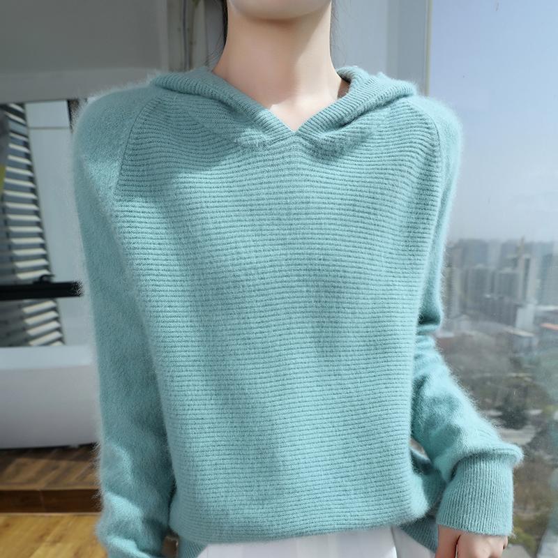 Maglione da donna con cappuccio in visone, casual, comodo, caldo, pullover invernale