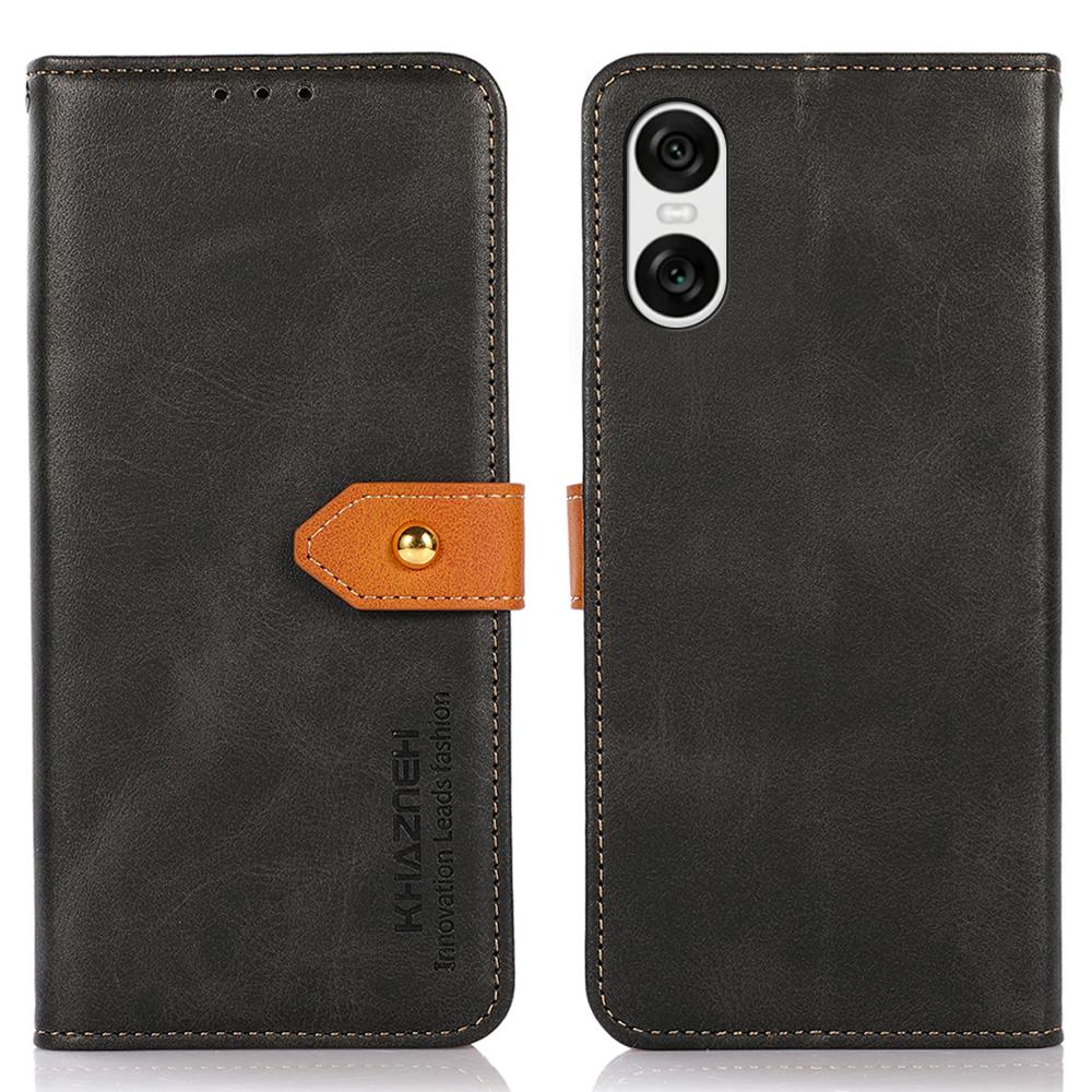 

KHAZNEH For Sony Xperia 10 VI Cover TPU+PU Leather Phone Shell Magnetic Flip Stand Phone Case Black