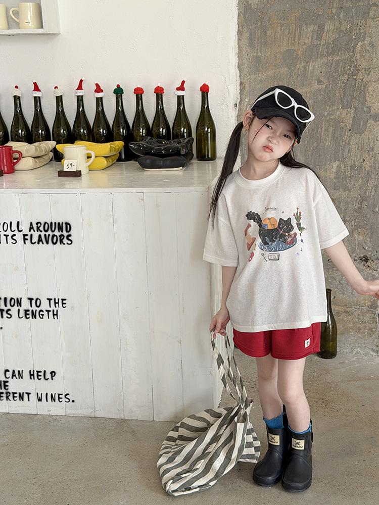 Girls' Korean Style Lightweight Cotton Cartoon T-Shirt