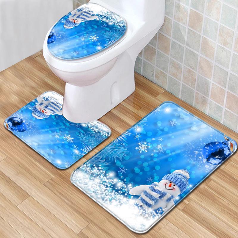Christmas Toilet Three-Piece Floor Mat Bathroom Three-Piece Carpet Doormat