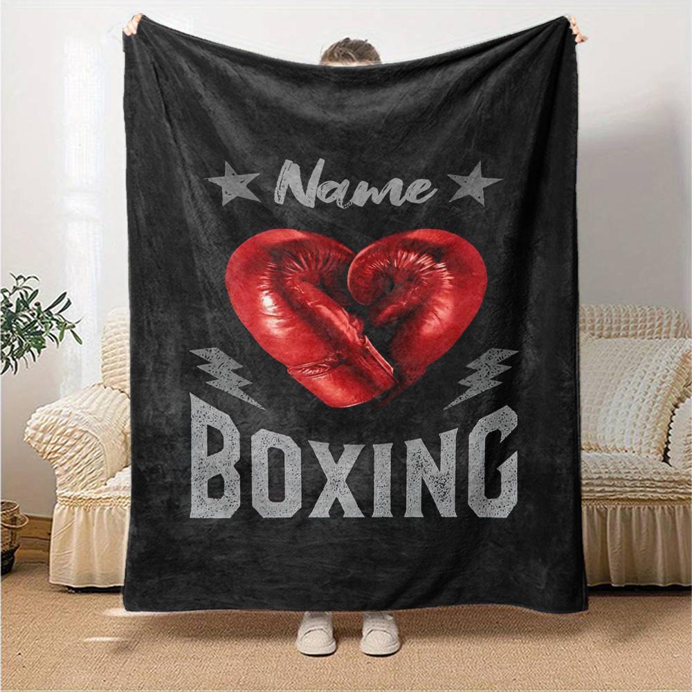 Custom Name Boxing Theme Printed Blanket - Perfect for Couch, Bed, Travel & Outdoor Use | Machine Washable, Cozy & Durable.