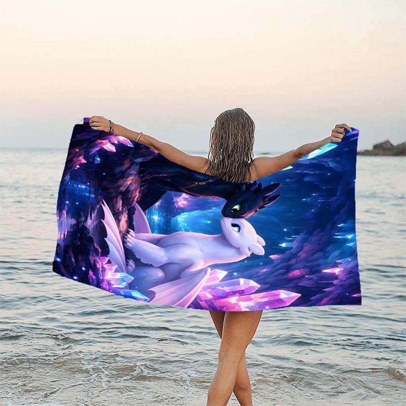 1pc Toothless2 Beach Towel, Beach and Seaside Swimming Pool Equipment, Fashion Pattern, Rectangular, Travel Essentials