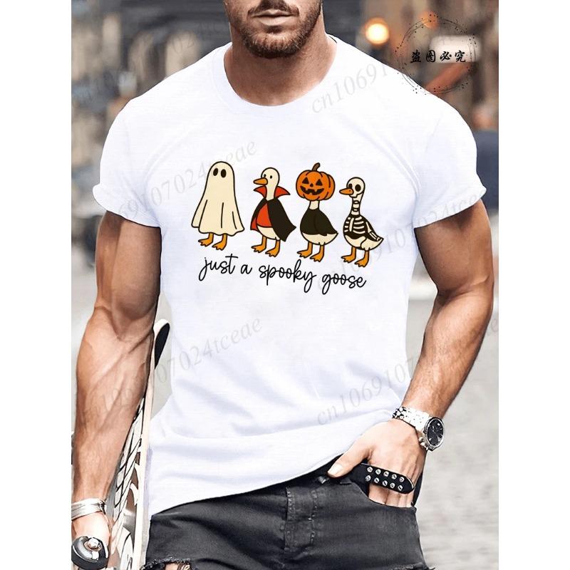 Summer Round Neck Halloween Ghost & Goose Graphic 3D Print T-shirts Fashionable Casual Short Sleeved Men's T-shirts
