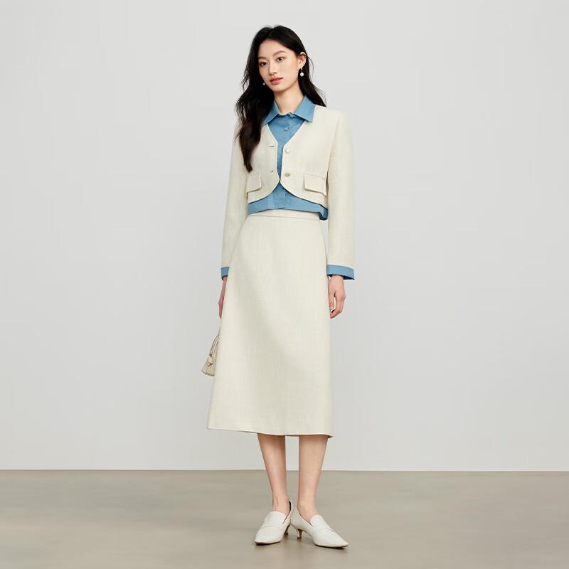 JOY SPEAKER 2025 Spring Faux Two-Piece Blazer and Skirt Set