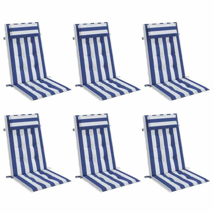 VidaXL High Back Chair Cushions Set of 6 Stripes Blue/White, Cushion, Chair Cushion, Seat Cushion 361921