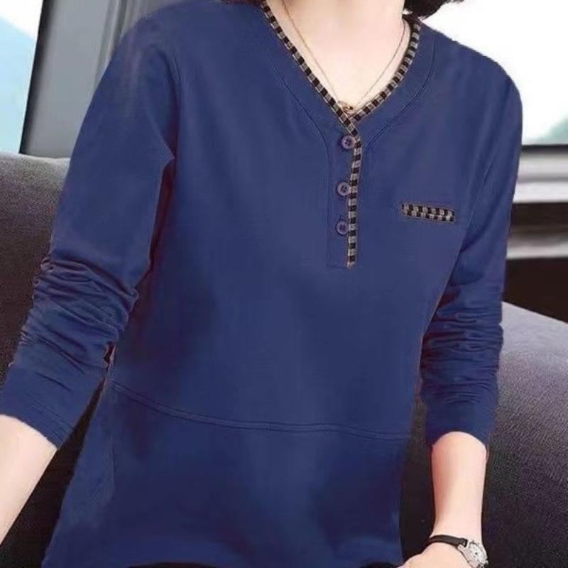 Long-sleeved T-shirt Women's Spring and Autumn Top Large Size New Middle-aged Mother Foreign Versatile Loose Meat-covering Bottoming Shirt