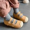 Kids Flat Shoes Spring Autumn Retro Patchwork Girls Leather Shoes 2025 New Non-slip Children's Causal Shoes Round-toe Hook Loop