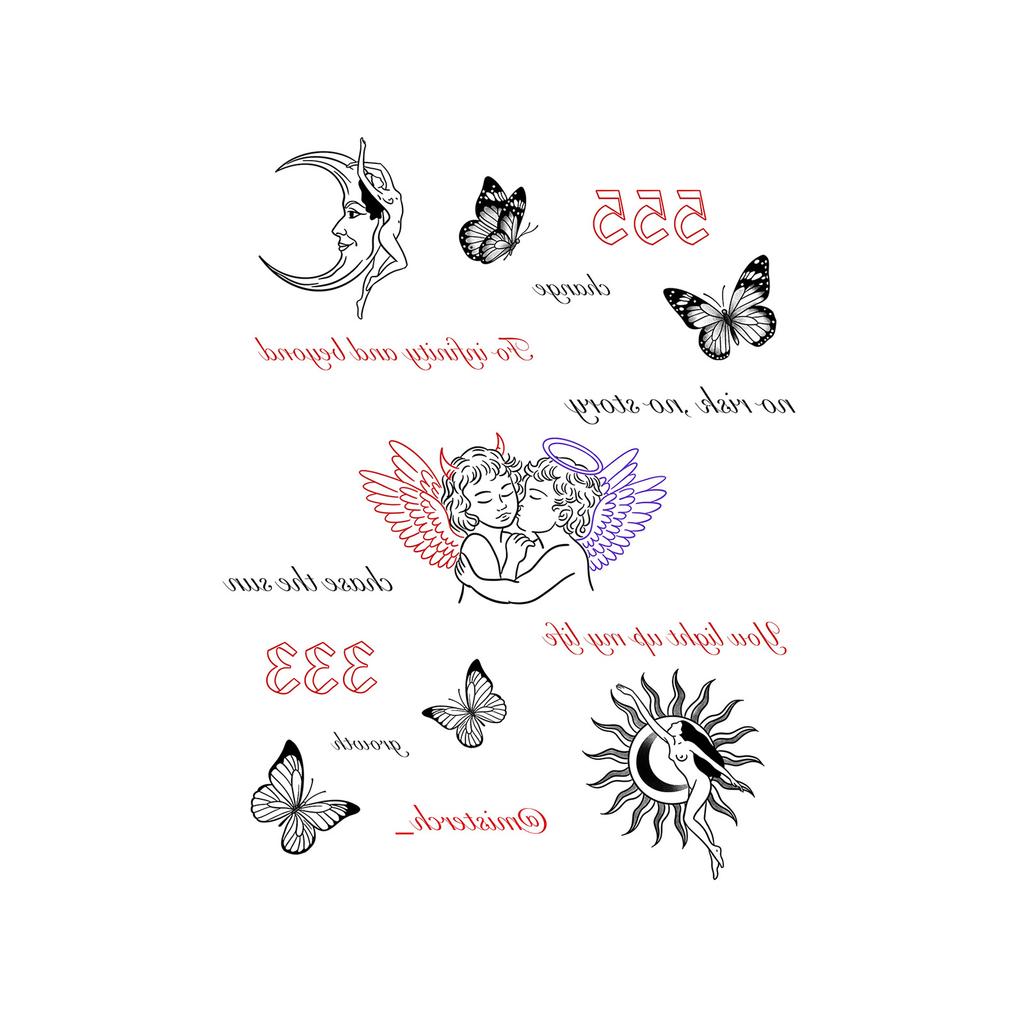 Y2K Sexy Butterfly English Cross Finger Waist Belly Tattoo Sticker Holiday Party Decoration Sticker
