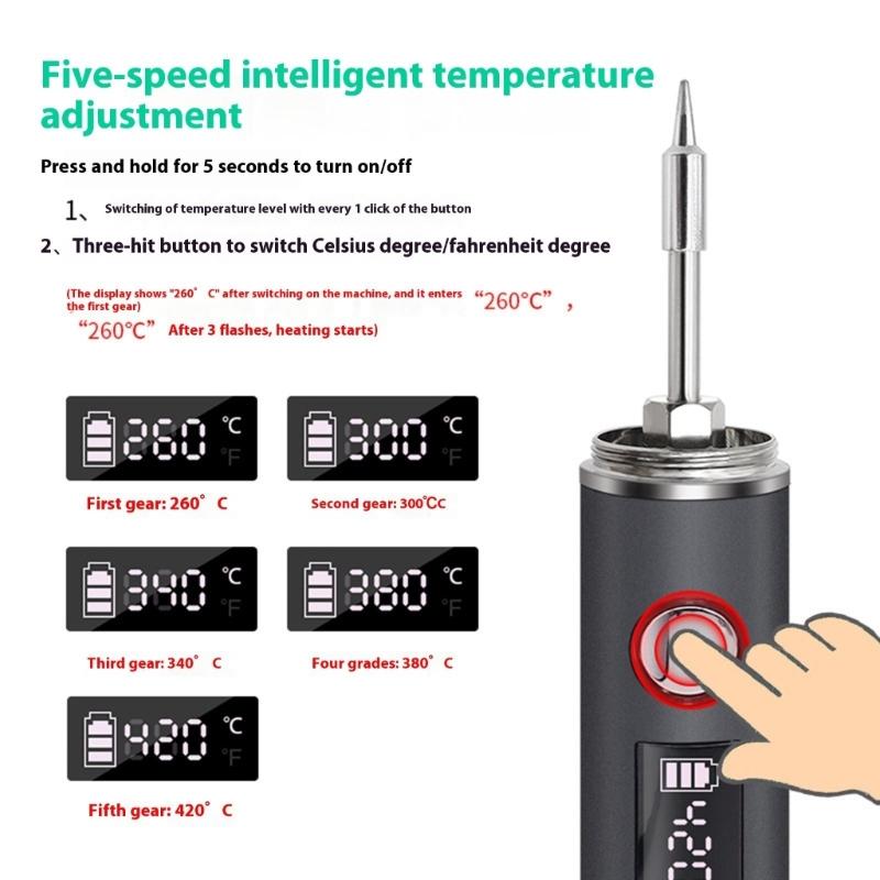 USB Soldering Iron Adjustable Temperature Rapid Heating Welding Tool for Home Repairs and Small Electronics Projects