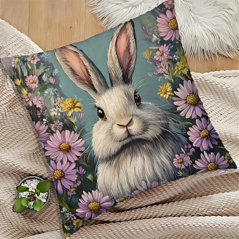 Bunny Floral Cushion Covers Chair Living Room Pillowcase Cozy Zipper Sofa Pillow Covers Bedroom Indoor Home Decor