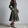 Womens Boho Western Wool Blend Long Coat With Removable Faux Fur Collar Slim Fit