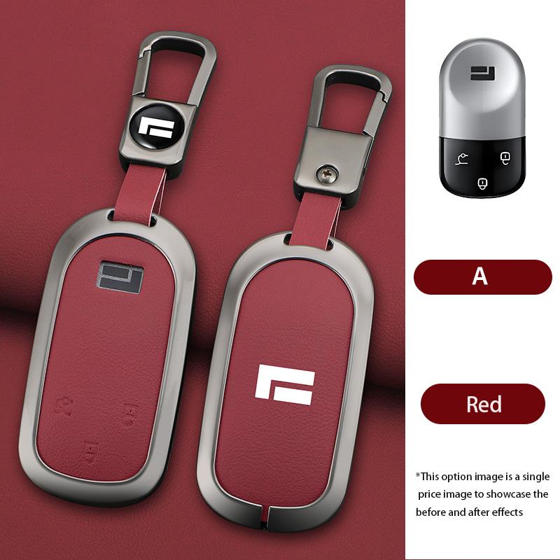Zinc Alloy Leather Car Key Case for 01 Polestones Remote Cover Shell Keychain Ring Holder Fob Accessories