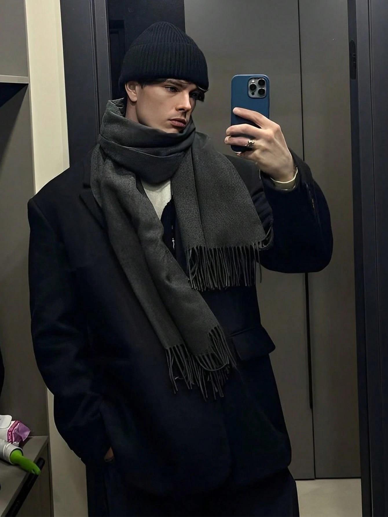 Зимний мужской шарф-шаль, дизайн-обертка, кашемировый шарф, теплый, модный, пашмина, пончо, шейный платок, эшарп, бандана