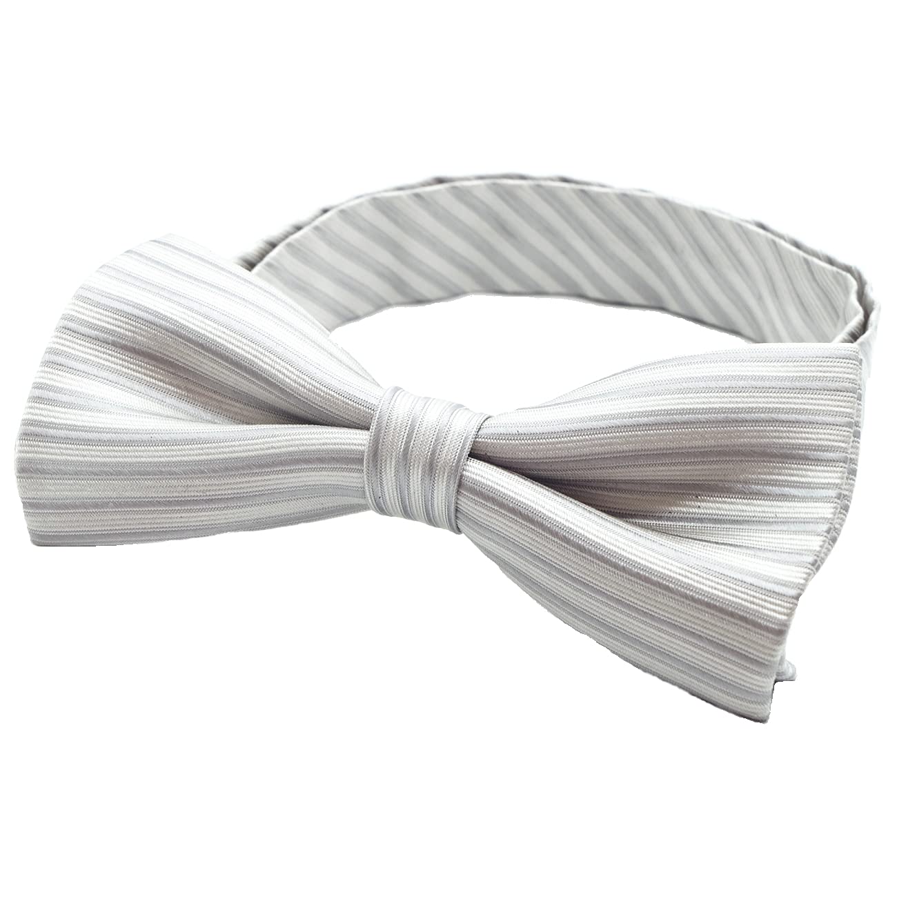 [D+Arts] Stylish Bow Tie, Horizontal Stripe, White Silk, Made in Japan, Kyoto Nishijin Weave (White)