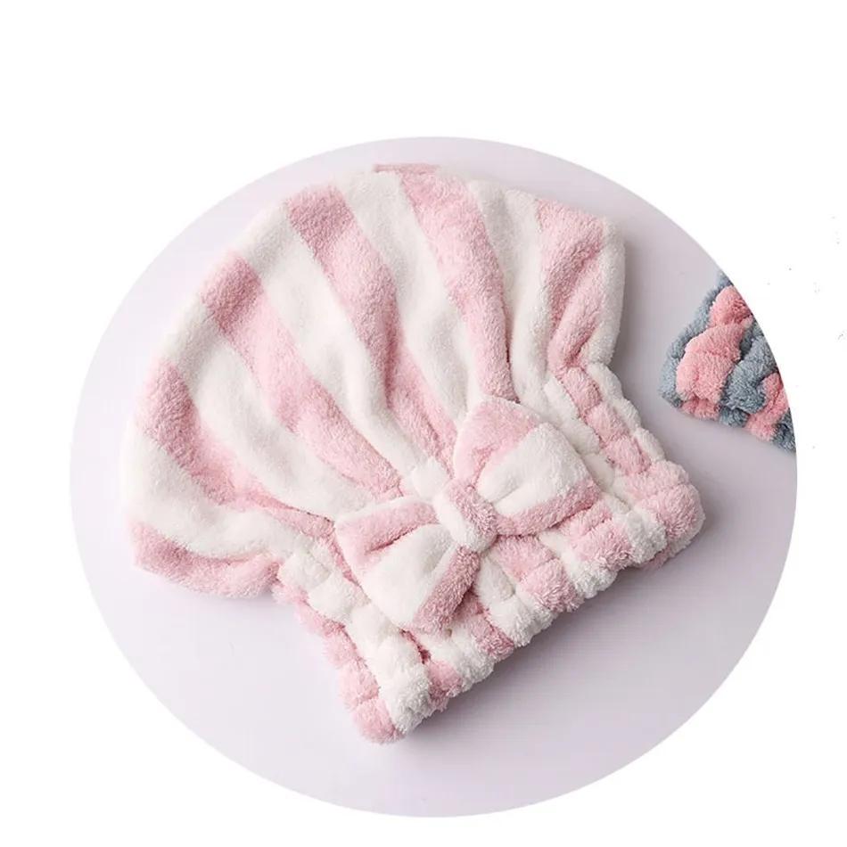 

Микрофибровое полотенце-тюрбан для волос для женщин, полосатое, впитывающее, быстросохнущее, для сушки кудрявых, длинных, густых волос, шапка, полотенце-обертывание 25x28cm