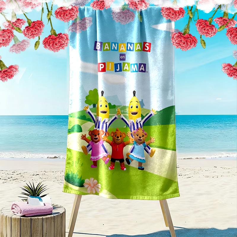 Bananas in Pyjamas Print Beach Towel, Large Soft Quick Dry Towel for Beach Camping Swimming