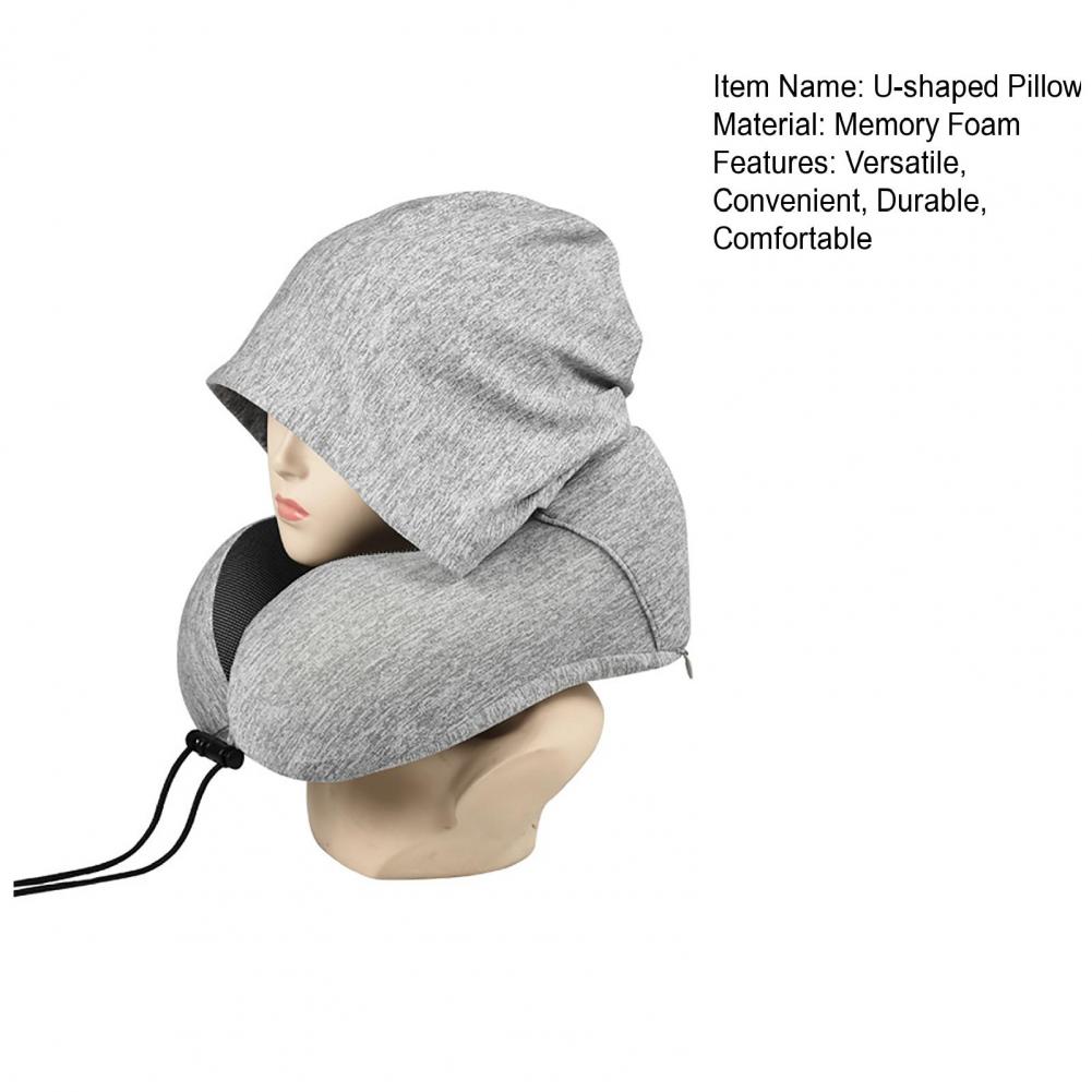 Memory Foam U-shaped Pillow Removable Neck Head Support With Velvet Hoodie Neck Pillow Pain Relief For Trips Travel Car Driving