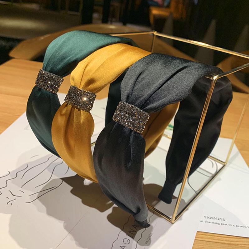 

Шелковый широкий боковой обруч для волос с кристаллами, женский модный темпераментный головной убор, аксессуар