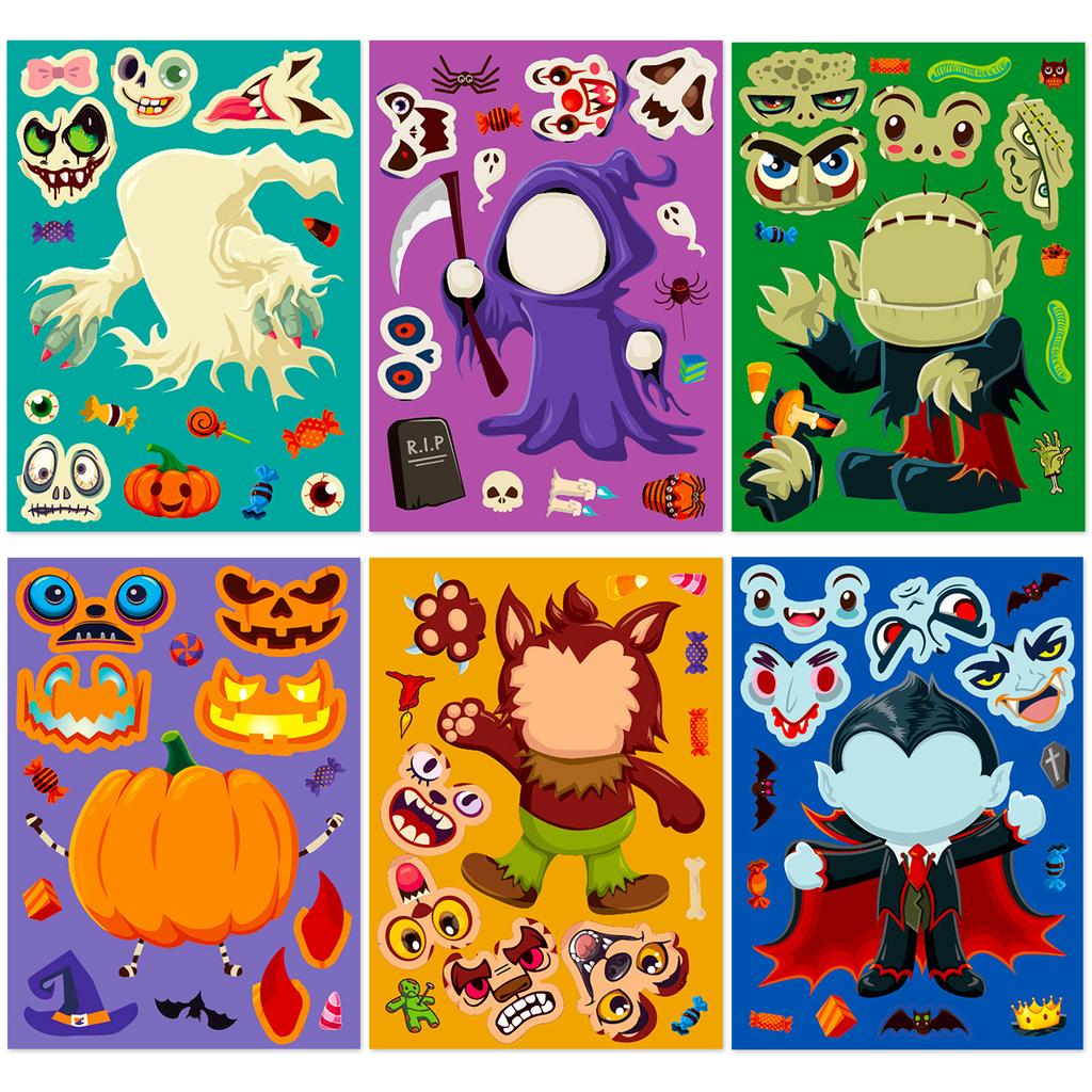 Big Sale/Pack Halloween Face Changer Sticker Halloween Pumpkin Puzzle Sticker Children's Fun Face Changer Sticker