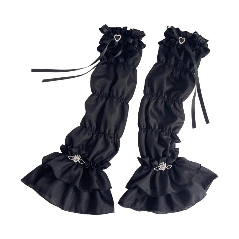 Elegant Lace Trimmed Chiffon Arm Sleeves With Ruffled Detail Photoshoot Costume Sleeves For Cosplay And Anime Fashion