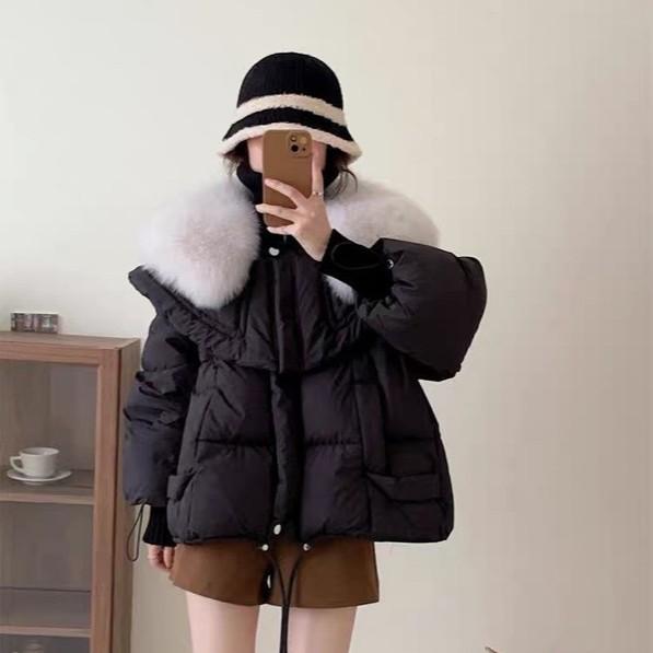 New winter warm white duck down fox hair big fur collar shawl loose first hand medium women's down jacket