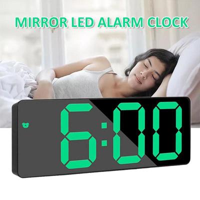 Table Digital Alarm Clock for Bedroom,Mirror Surface LED Electronic Clocks,Adjustable Brightness, Snooze Model,Voice Control