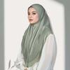 Non-Transparent Double Layer Chiffon Hijab Elegant Drape Solid Color Instant Chin Cover Scarf Pinless Design Wrinkle-Resistant