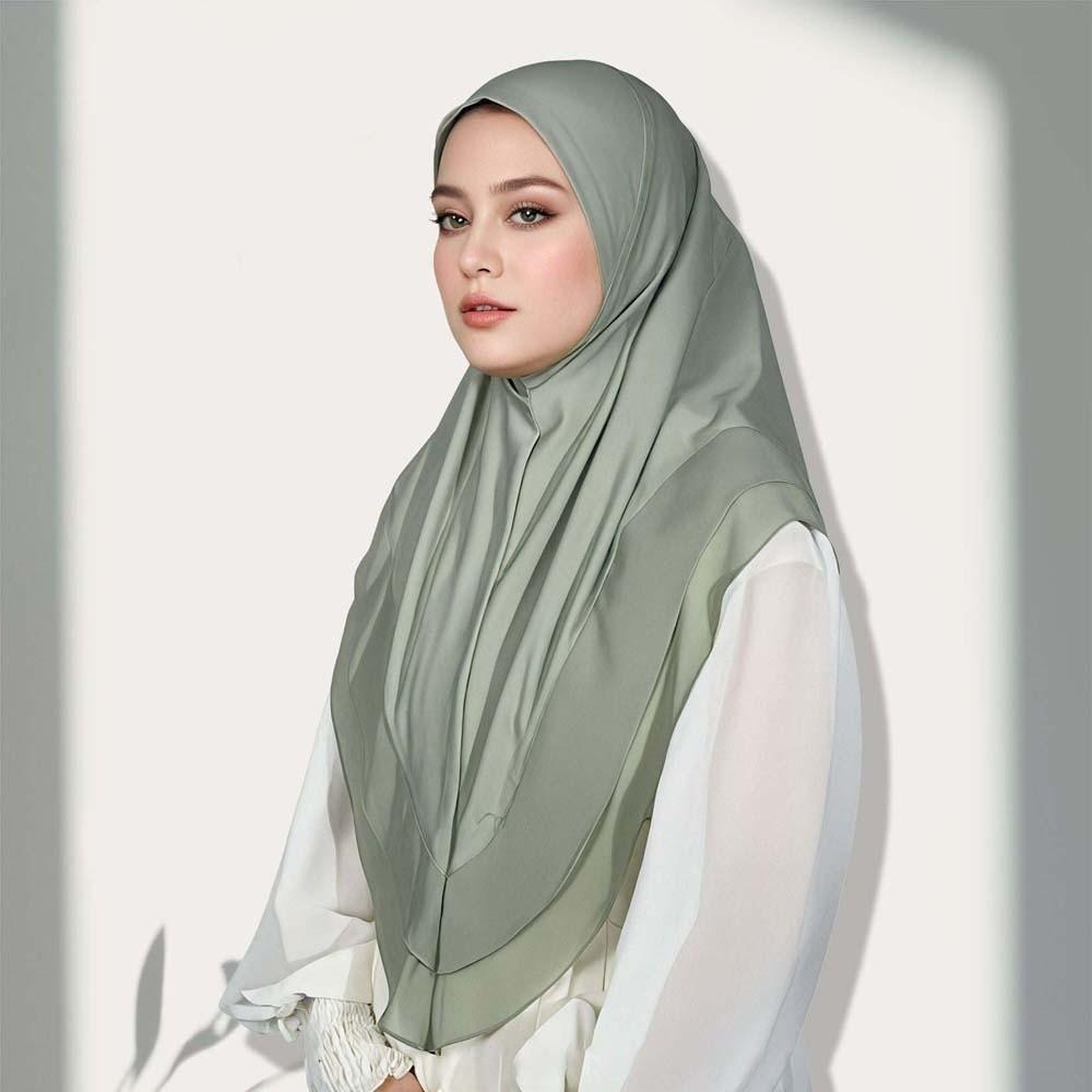 

Elegant Drape Instant Chin Cover Scarf Solid Color Pull-On Headwrap Daily Prayer Wear зелёный