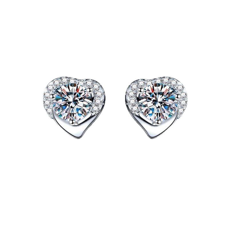 Heart Shape Stud Earrings Women 5.25mm Moissanite Sterling Fashion Minimalist Daily Wear Jewelry