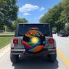 Colorful Abstract Line-Drawn Tree Of Life Pattern Polyester Tire Cover - Featuring A Fantastical Rainbow Mountain And Starry Nig