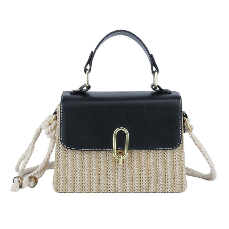 Fashion retro handbag, fashion bag, women's new straw messenger bag, shoulder bag, small square bag.