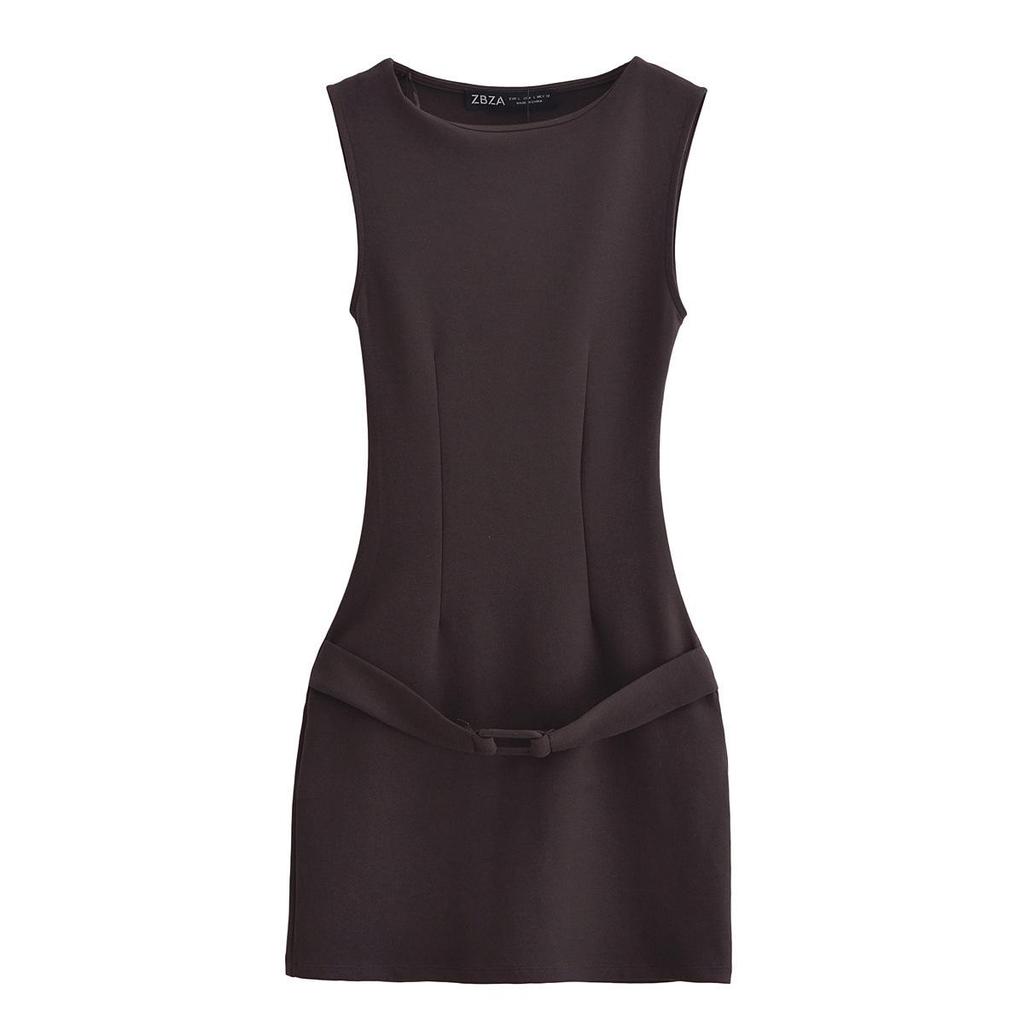 2025 Spring Women's Slim Sleeveless Belted Dress - European & American Style