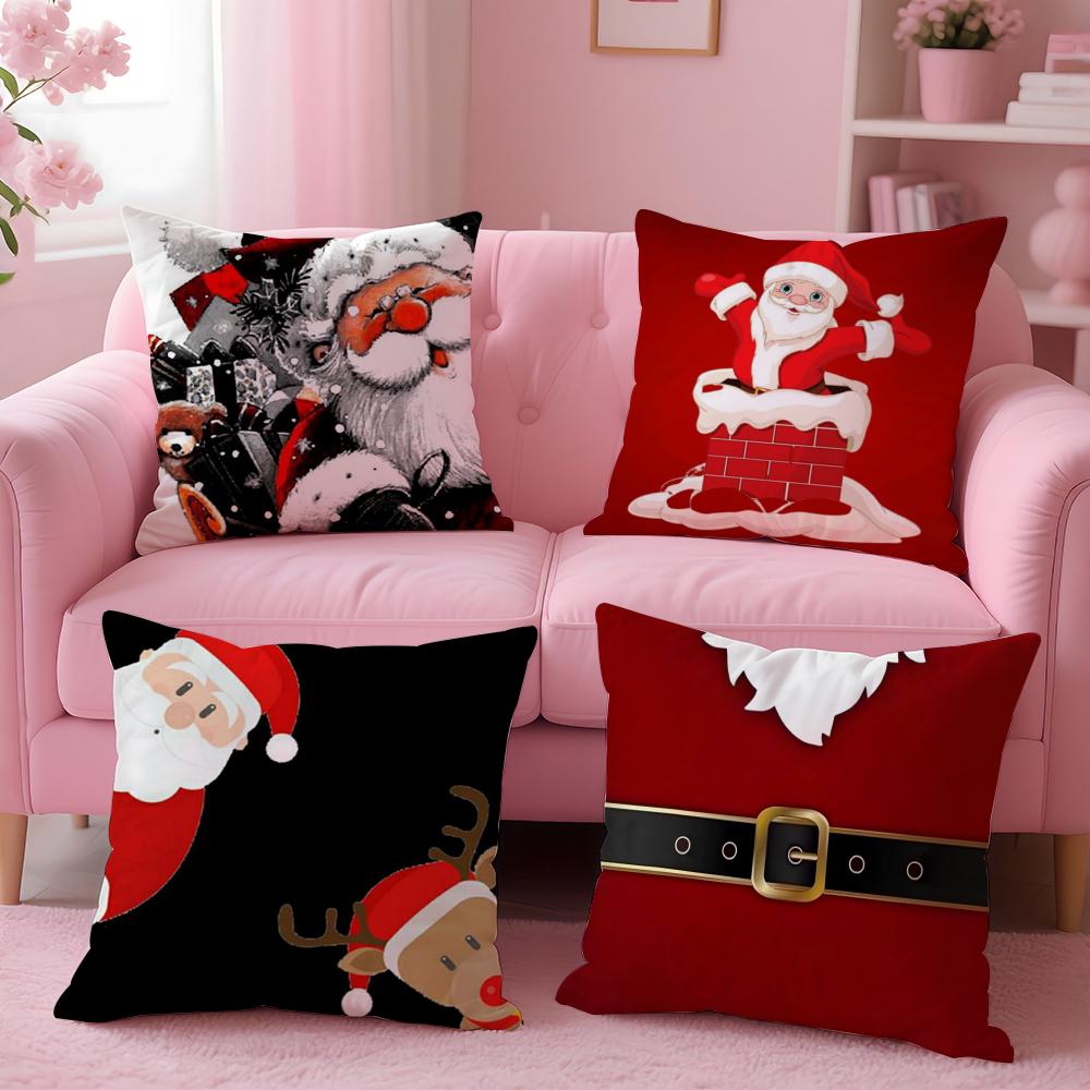 Classic Father Christmas Pillow Case Plush Fabric Soft Double-Sided Printed Sofa Warm Winter Home Gift Cushion Cover